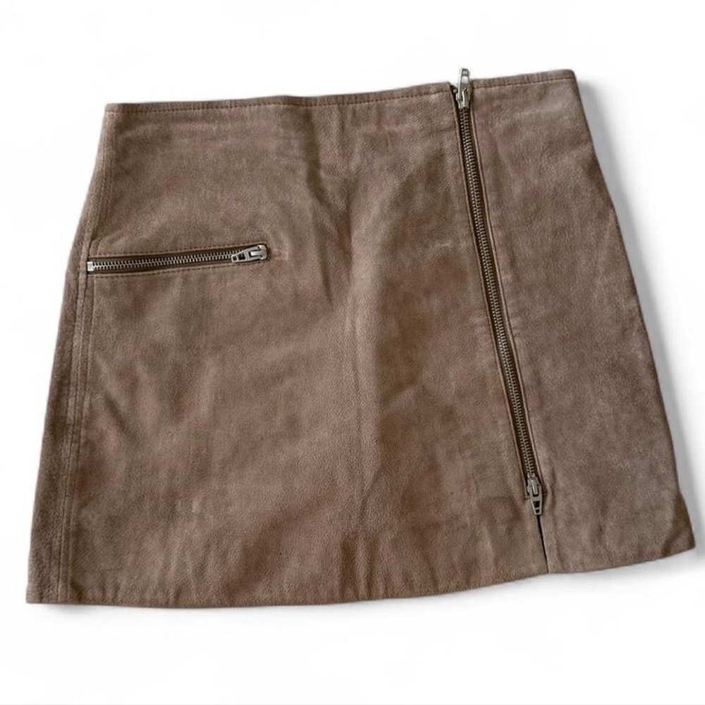 BLANK NYC Women Tan Suede Leather Asymmetric Front Zip Moto Mini‎ Skirt Size 25
